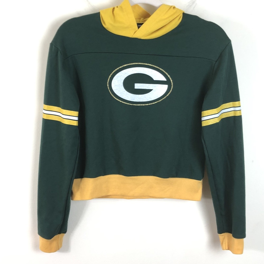 NFL Green Bay Packers Cropped Pullover Hoodie Youth Sz XL Green Yellow Football